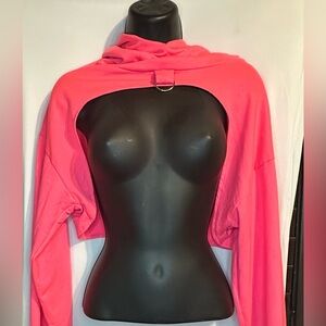 Long Sleeve Bust-Out  Crop #shrug sweatshirt.Large Neon pink